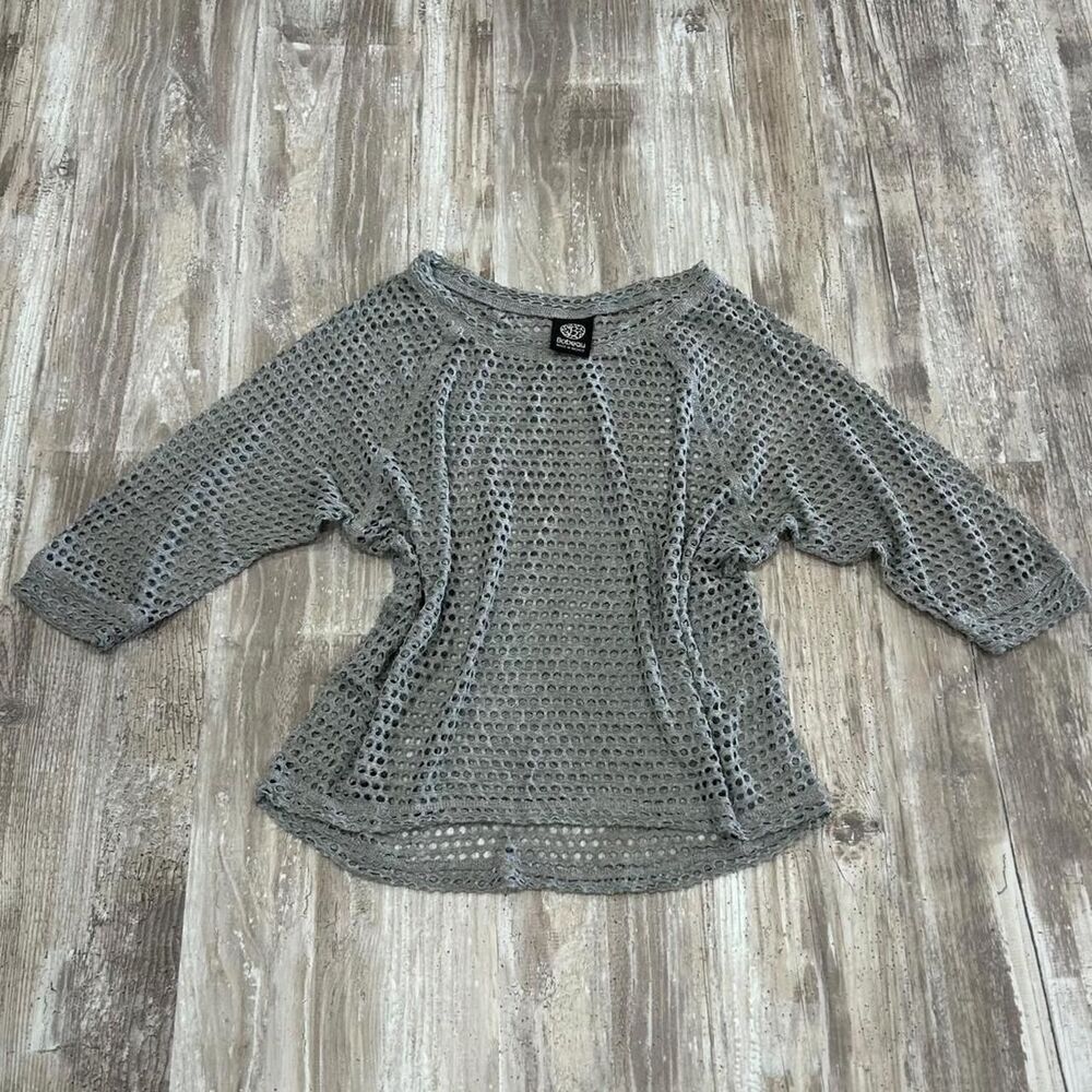 Bobeau Women’s 90s/y2k grunge festival going out gray open-knit mesh dolman-slee